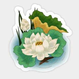 Minhwa: Lotus and Carp F Type (Korean traditional/folk art) Sticker